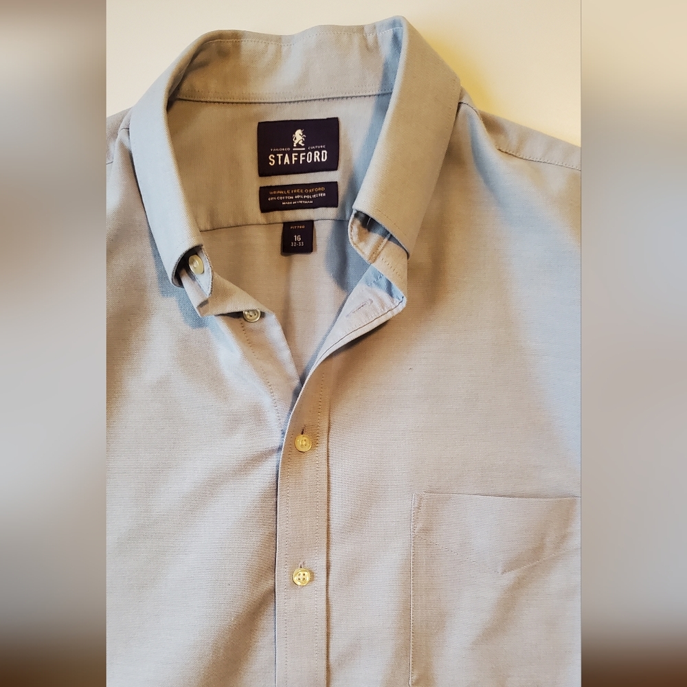 Stafford blue Oxford dress shirt fitted men's 16 32-33